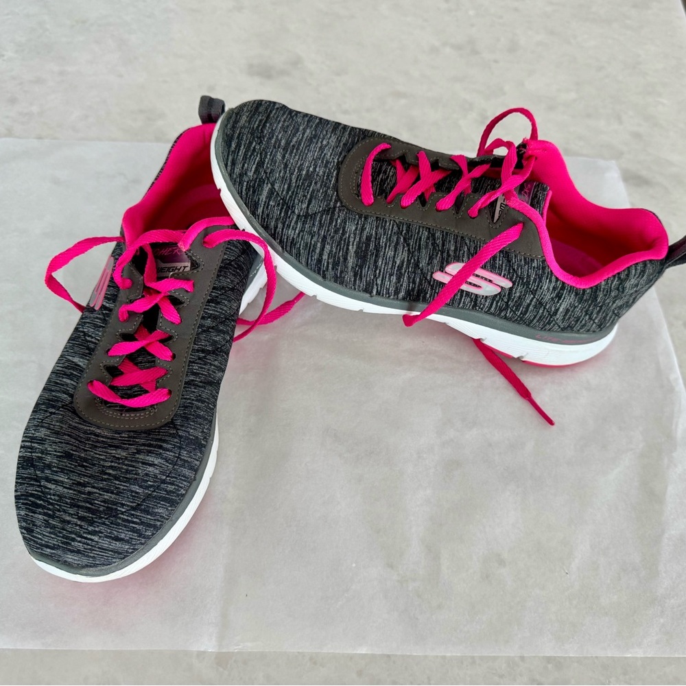 Skechers Flex Appeal 3.0 Trainers Sneakers Size 6.5 Gray/Bright Pink 13067